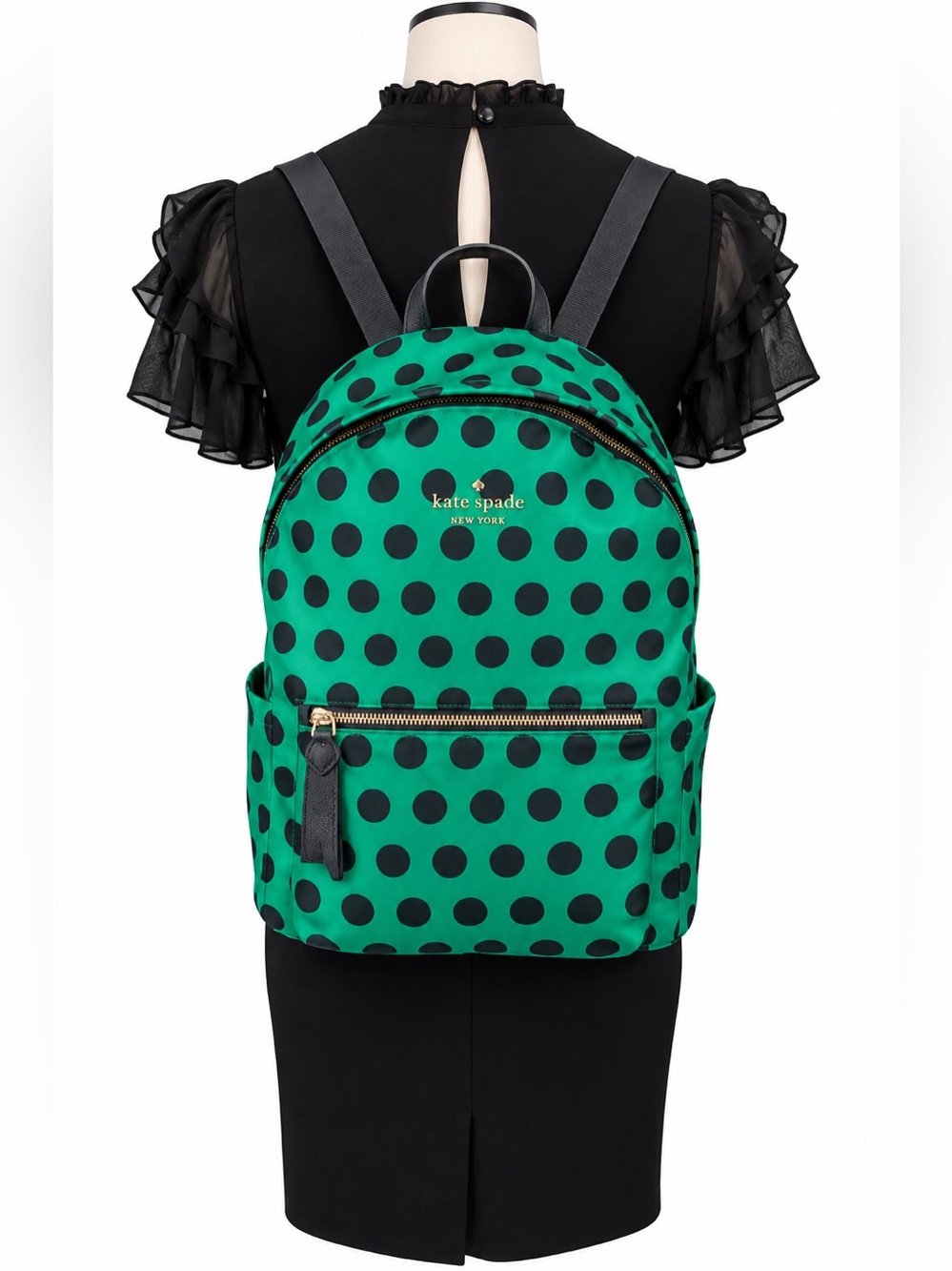 Kate Spade New York Chelsea Delightful Dot Vibrant Green and Navy Backpack